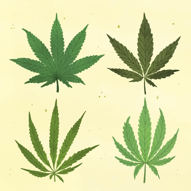 Collection De Feuilles De Cannabis Botaniques Dessinées