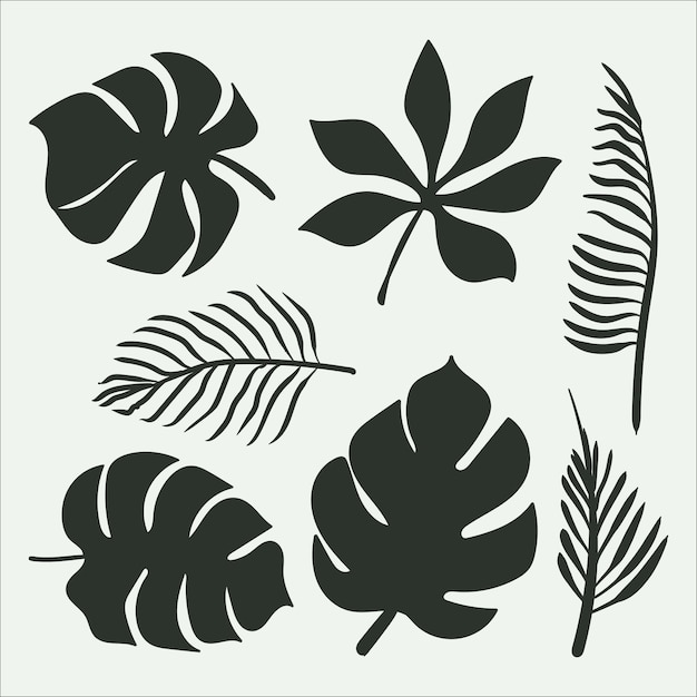 Collection de feuilles tropicales avec style de silhouette