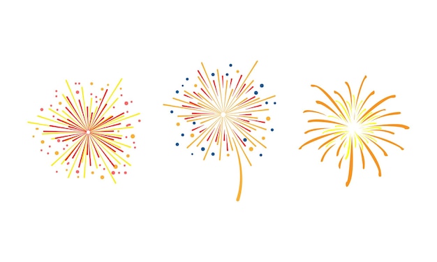 Collection de feux d'artifice Carte de Noël Bannière festive Célébration du Nouvel An Décoration du festival d'anniversaire Illustration vectorielle de dessin animé