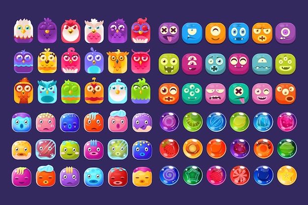 Collection de figures brillantes colorées de différentes formes d'actifs d'interface utilisateur pour les applications mobiles ou les jeux vidéo illustration vectorielle conception web