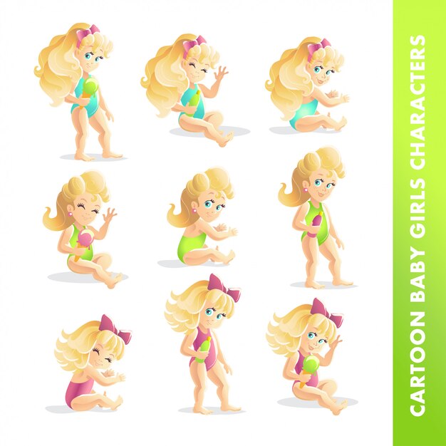 Collection De Fille Blonde Dans Différentes Poses.