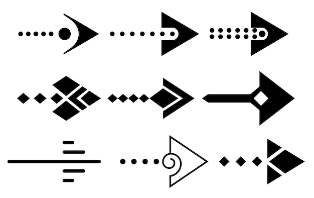 Collection de flèches en couleur noire sur fond blanc pour l'interface des applications mobiles de conception Web Icônes de curseur de direction graphique moderne Flèche vectorielle différentes formes dans un style plat simple moderne