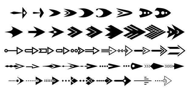 Collection de flèches en couleur noire sur fond blanc pour l'interface des applications mobiles de conception Web Icônes de curseur de direction graphique moderne Flèche vectorielle différentes formes dans un style plat simple moderne