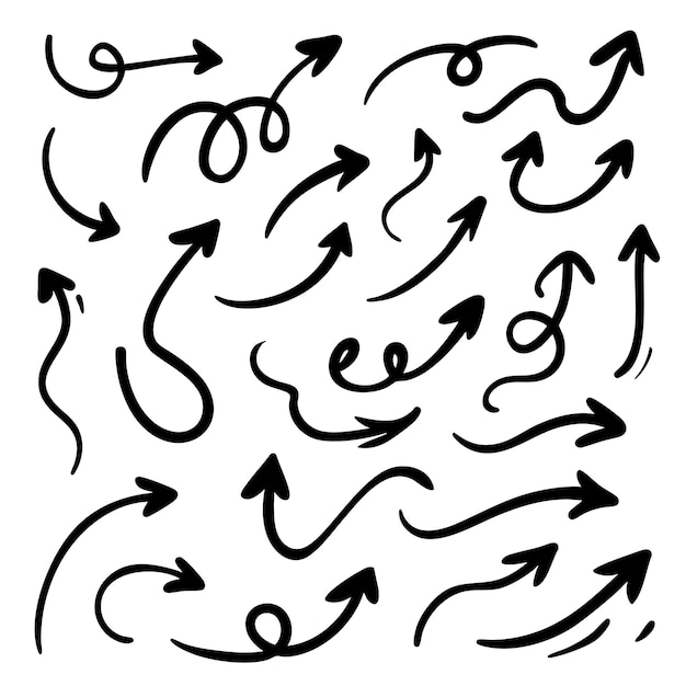 Collection de flèches dessinées à la main dans le style de doodle