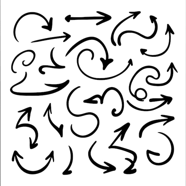 Collection de flèches dessinées à la main dans un style doodle