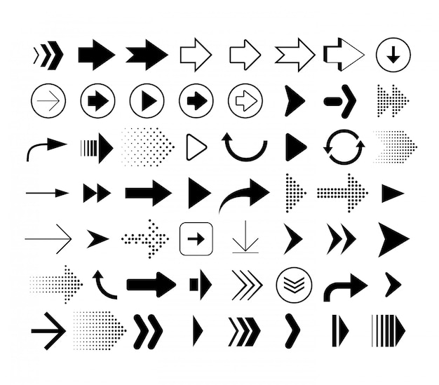 Vecteur collection de flèches de formes différentes. ensemble d'icônes de flèches