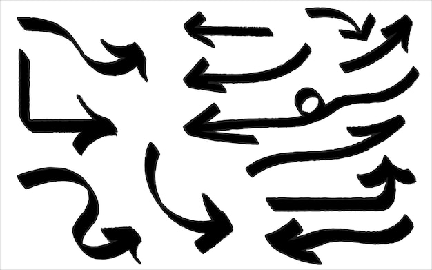 Une collection de flèches noires dessinées à la main pointant dans différentes directions sur un fond blanc