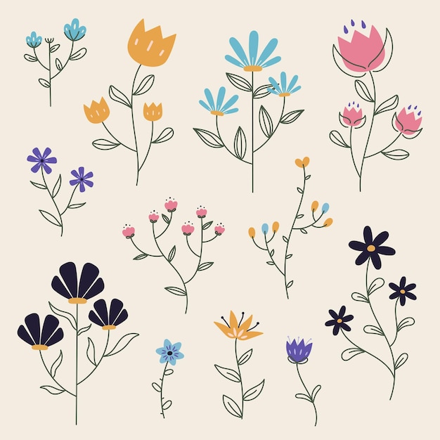 Collection De Fleurs Diverses éléments Isolés Illustration Vectorielle