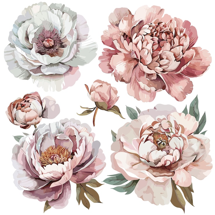 Vecteur une collection de fleurs du jardin de pionniers