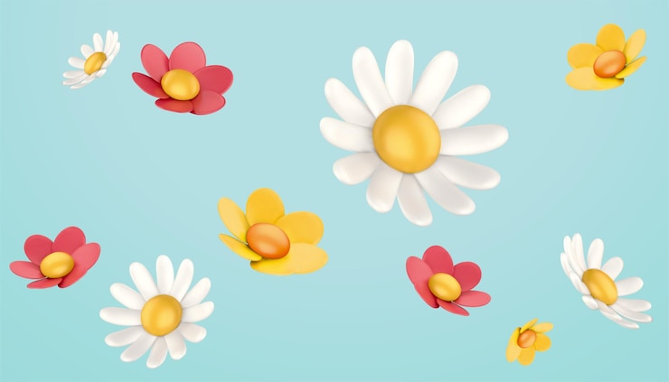 Vecteur collection de fleurs de marguerites colorées 3d