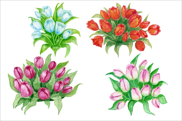 Collection De Fleurs Sauvages à L'aquarelle. Ensemble De Fleurs Botaniques Printemps été. Jardin Fleuri De Verdure Sauvage.