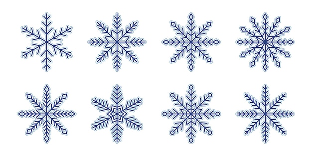 Collection De Flocons De Neige Minimaux Simples. Symboles D'hiver Isolés Sur Fond Blanc.