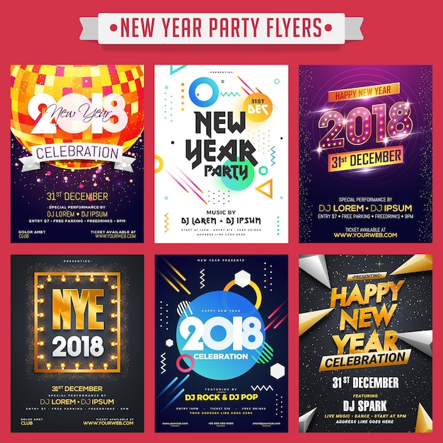 Collection De Flyers De Fête De Bonne Année Ou Bannières.