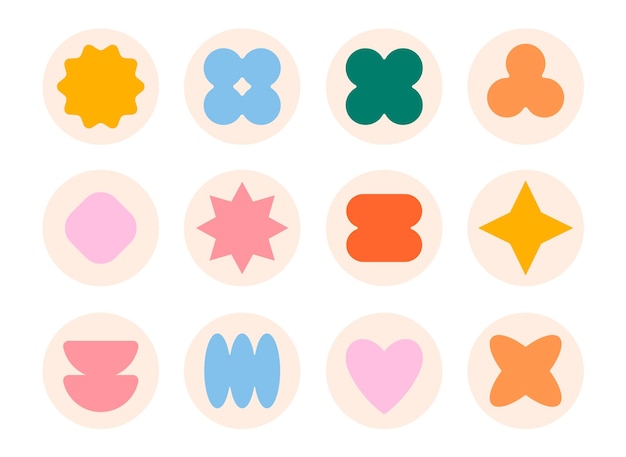 Collection de formes abstraites colorées dans des cercles