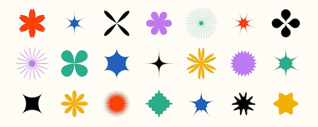 Collection de formes abstraites d'étoiles et de fleurs Formes géométriques primitives en Suisse ou bauhaus