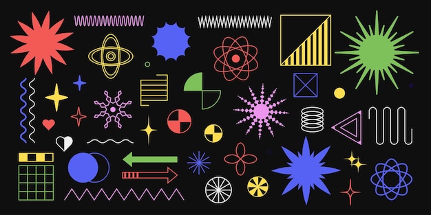Collection de formes graphiques géométriques rétro colorées graphiques des années 2000 design abstrait esthétique y2k