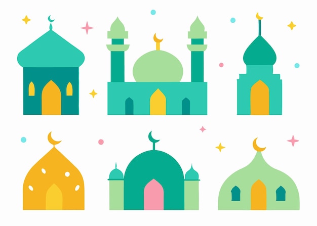 Collection de formes de mosquées sur fond blanc