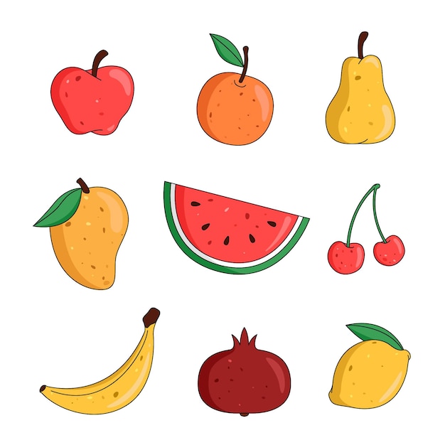 Collection De Fruits Dessinés à La Main