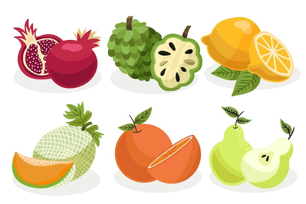 Collection De Fruits Dessinés à La Main