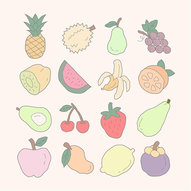 Collection De Fruits Frais Dessinés à La Main