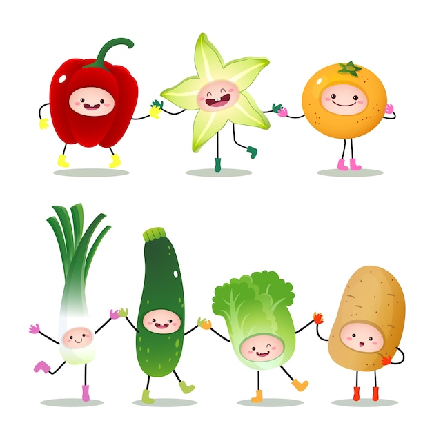 Vecteur collection de fruits et légumes de dessin animé