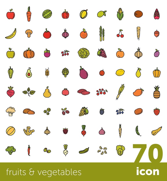 Vecteur collection de fruits et légumes.