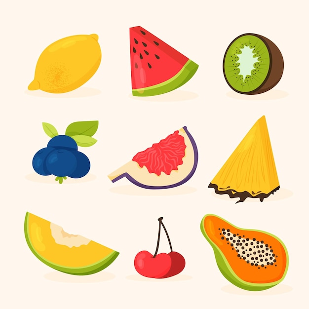 Collection de fruits plats biologiques