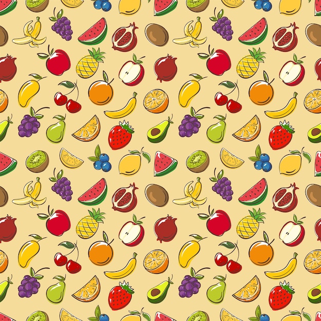 Collection de fruits set illustration dessin animé vecteur modèle sans couture