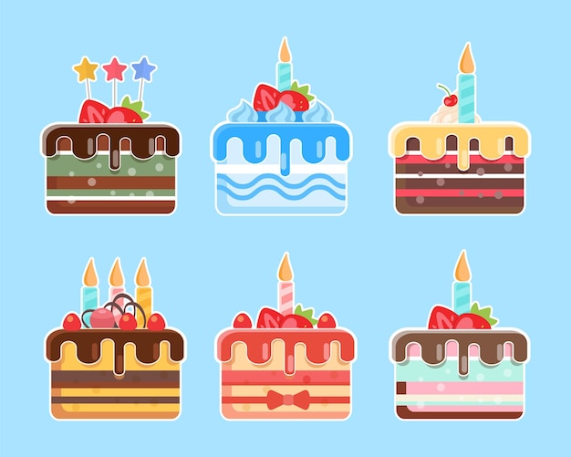 Collection de gâteaux d'anniversaire délicieux gâteaux set vector icon