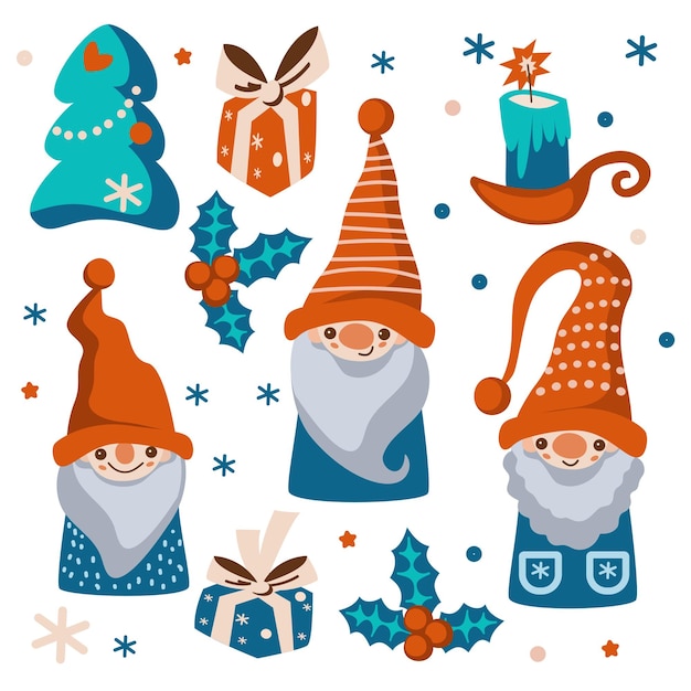 Vecteur la collection de gnomes de noël vectoriels est mignonne.