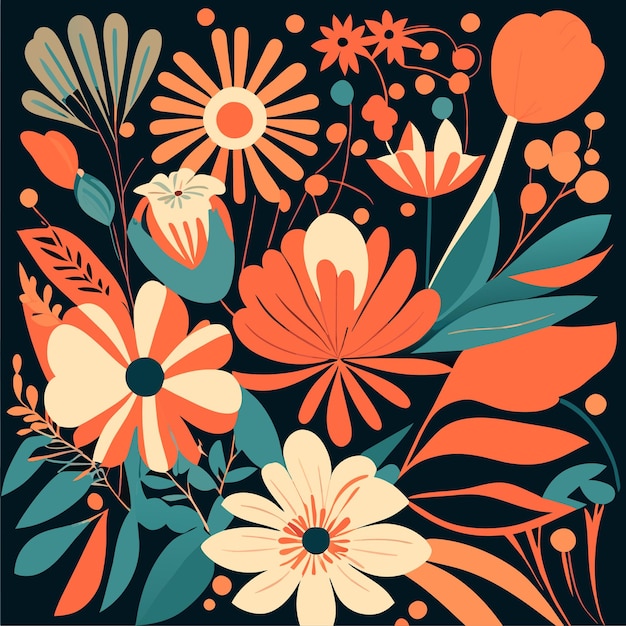 Vecteur collection graphique d'illustration de fleurs de style rétro d'art numérique