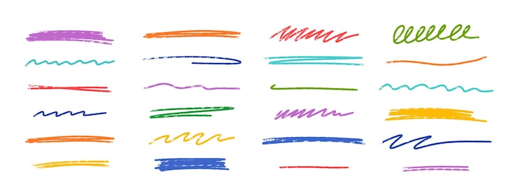 Vecteur collection de griffonnages colorés au crayon des lignes vectorielles dessinées à la main texture grunge dessin au charbon ou à la craie