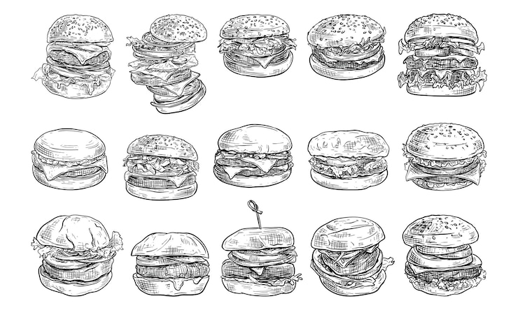 Vecteur collection de hamburgers dessinés à la main
