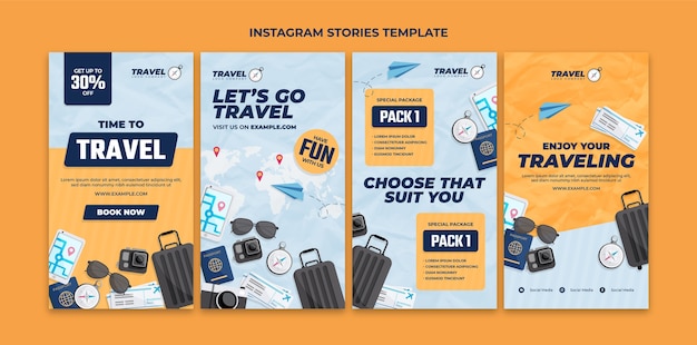 Vecteur collection d'histoires instagram d'agence de voyage design plat