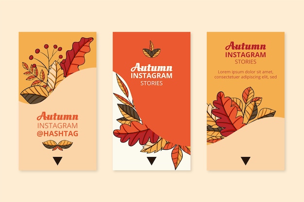 Vecteur collection d'histoires instagram d'automne dessinées à la main