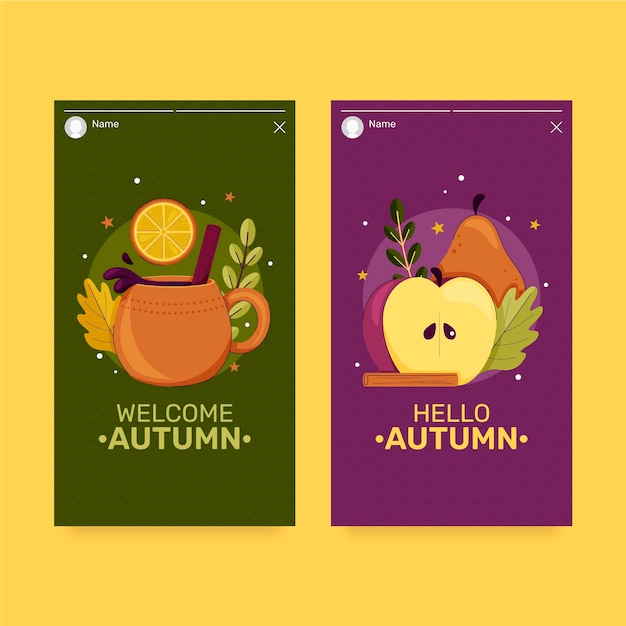 Collection D'histoires Instagram D'automne Plat Dessinées à La Main