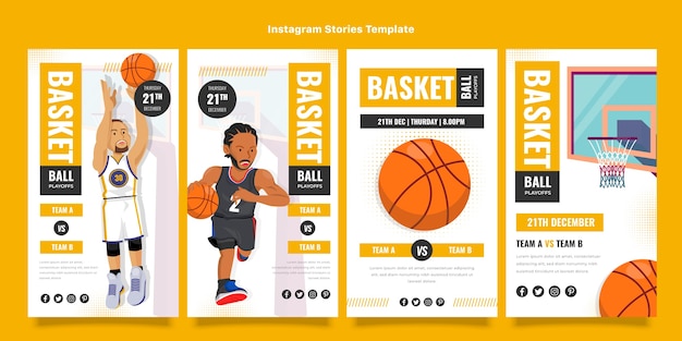 Vecteur collection d'histoires instagram de basket plat