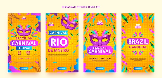 Vecteur collection d'histoires instagram de carnaval dégradé