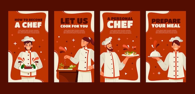 Vecteur collection d'histoires instagram de chefs et de gastronomie