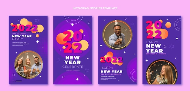 Collection d'histoires instagram dégradées du nouvel an