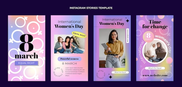 Vecteur collection d'histoires instagram dégradées pour la journée internationale de la femme