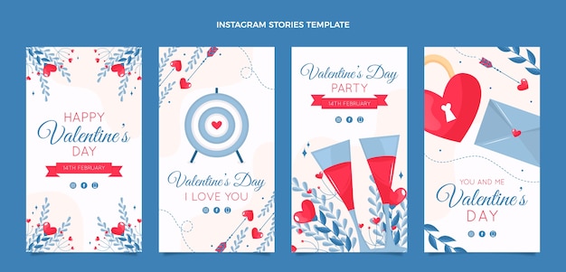 Vecteur collection d'histoires instagram dessinées à la main pour la saint-valentin