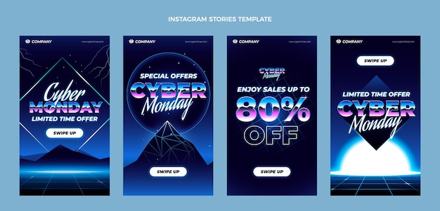 Collection d'histoires instagram du cyber lundi à plat