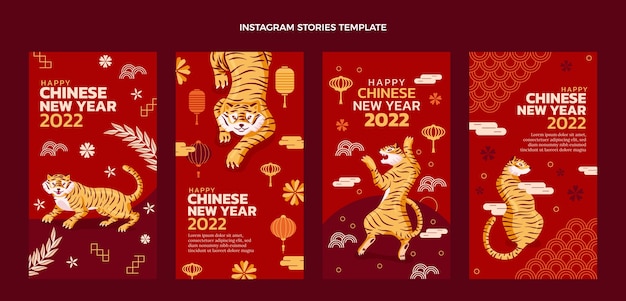 Collection D'histoires Instagram Du Nouvel An Chinois Plat