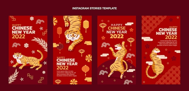 Collection d'histoires instagram du nouvel an chinois plat