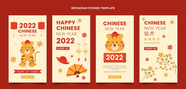 Collection d'histoires instagram du nouvel an chinois plat