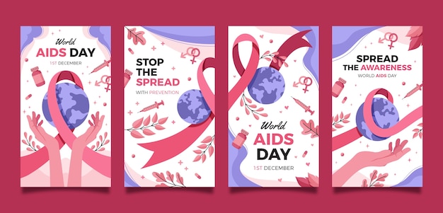 Vecteur collection d'histoires instagram du souvenir de la journée mondiale du sida