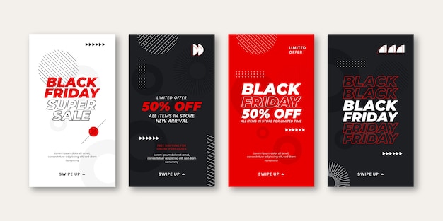 Collection d'histoires instagram du vendredi noir plat