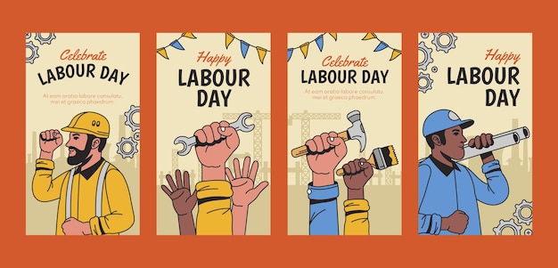 Collection D'histoires Instagram De La Fête Du Travail Dessinées à La Main