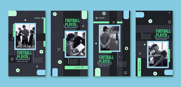 Vecteur collection d'histoires instagram de football plat